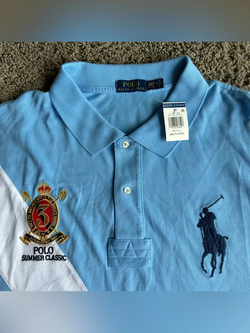 NWT Polo Ralph Lauren Shirt Mens 4XL TALL Blue Imperial Summer Classic Big Pony